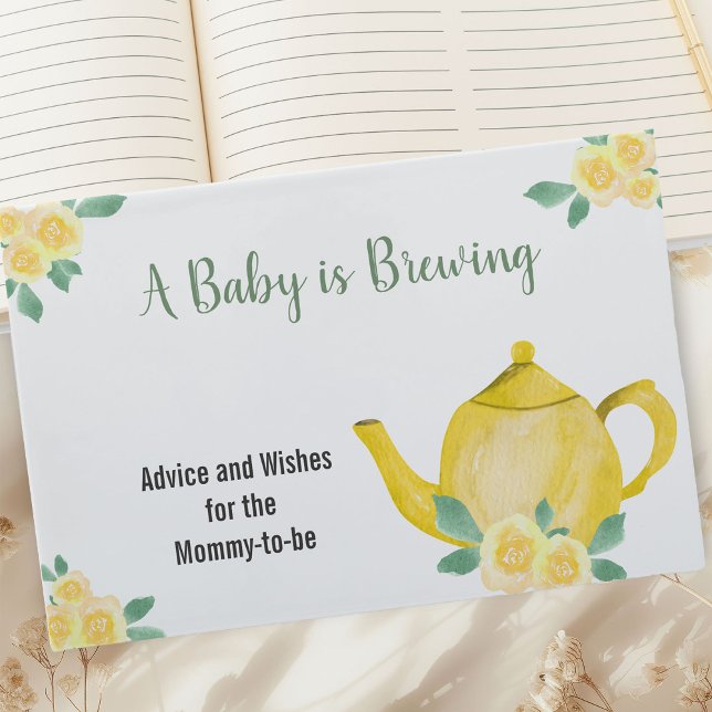 Wishes and Advice Yellow Teapot Baby Shower Guest Book (Baby is Brewing Baby Shower Guest Book with Yellow Teapot and Flowers)