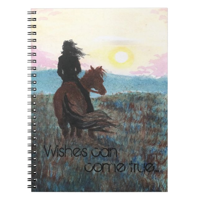 Wishes Can Come True Girl & Horse Spiral Notebook (Front)