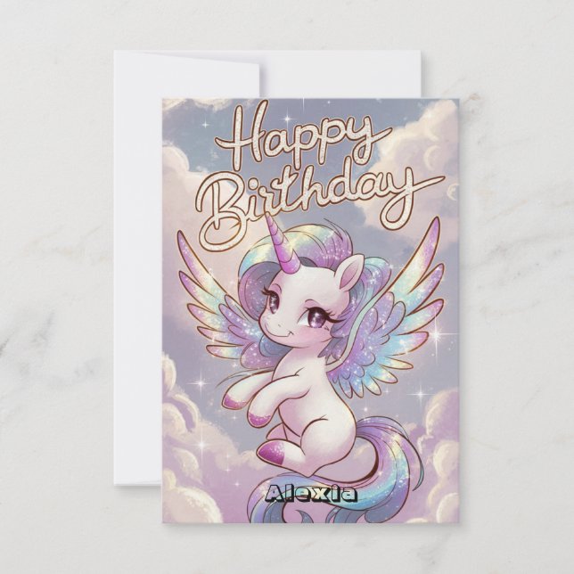 Wishes Celestial Unicorn Birthday Card (Front)
