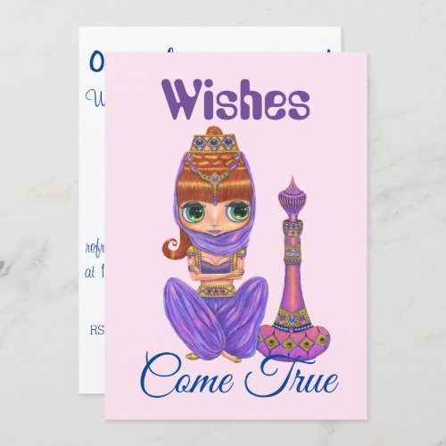 Wishes Come True Cute Genie Girl Doll Baby Shower Invitation