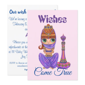 Wishes Come True Cute Genie Girl Doll Baby Shower Invitation