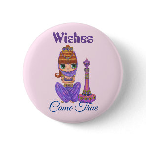Wishes Come True Purple Genie Girl Magic Bottle Button