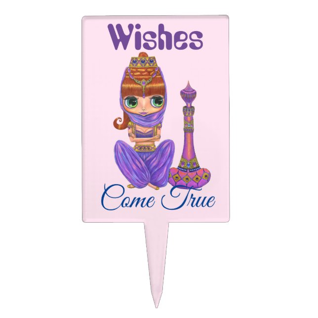 Wishes Come True Purple Genie Girl Magic Bottle Cake Topper (Front)