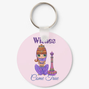 Wishes Come True Purple Genie Girl Magic Bottle Keychain