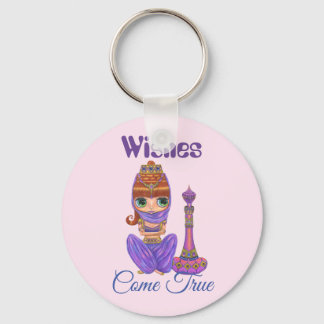 Wishes Come True Purple Genie Girl Magic Bottle Keychain