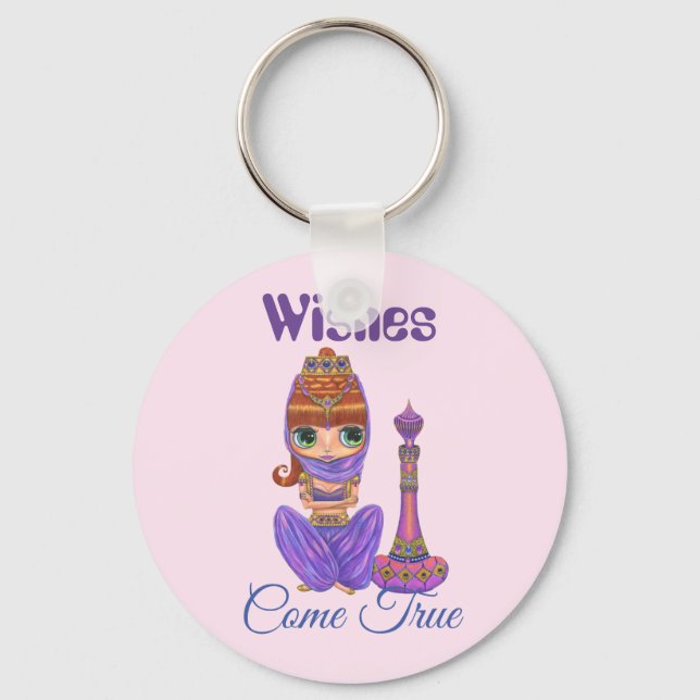 Wishes Come True Purple Genie Girl Magic Bottle Keychain (Front)