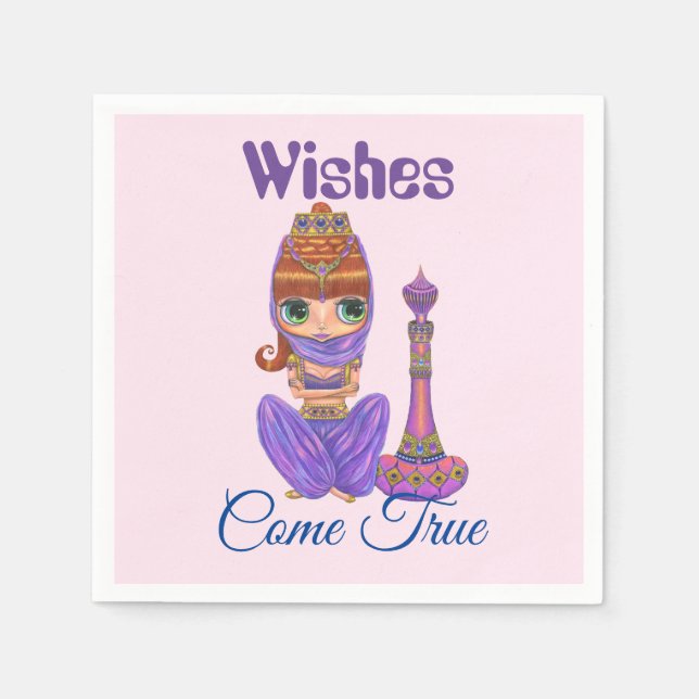 Wishes Come True Purple Genie Girl Magic Bottle Napkins (Front)