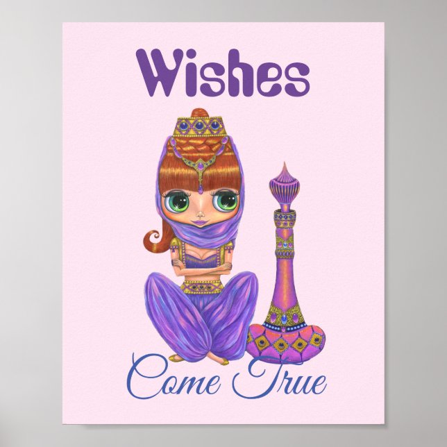 Wishes Come True Purple Genie Girl Magic Bottle Poster (Front)