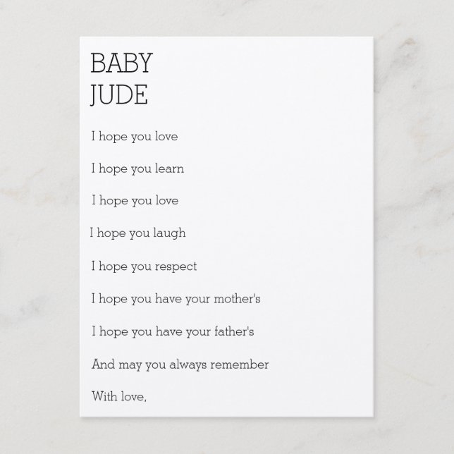 Wishes for a Baby Advice Card (Front)