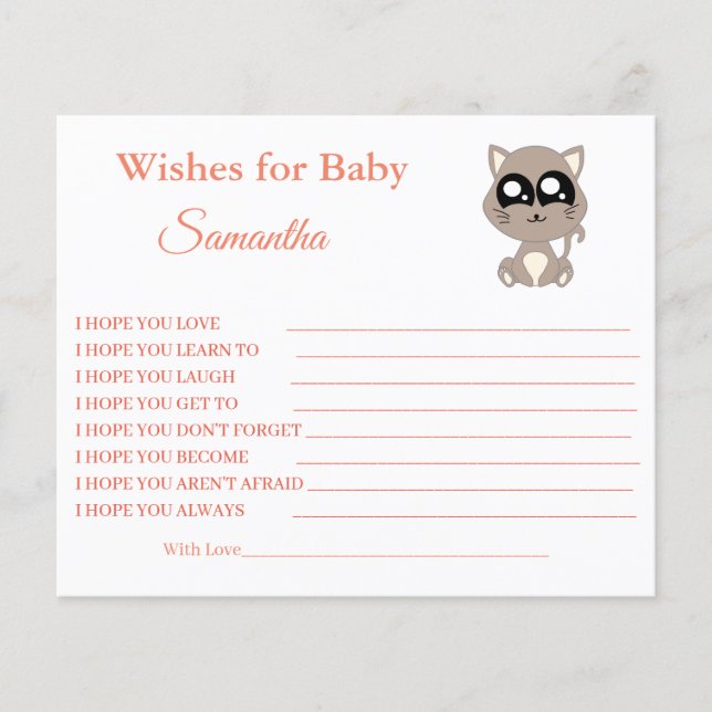 Wishes for a baby, Cat, baby shower card Flyer (Front)