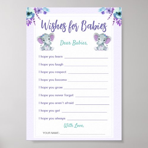 Wishes for Babies Twin Girl Shower Digital Card  Poster