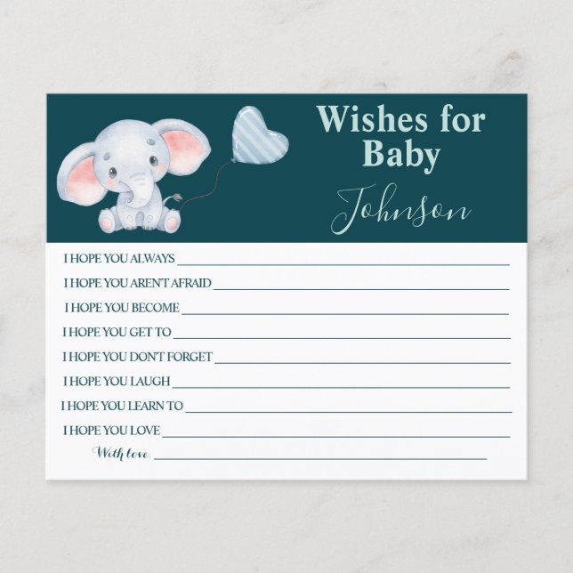 Wishes For Baby | Baby Elephant | Baby Shower Card Flyer (Front)