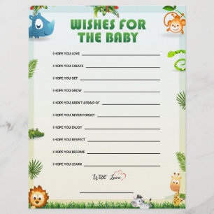 Wishes For Baby Baby Shower Game [Animal Theme] Letterhead