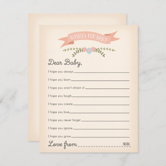 Wishes for Baby - Baby Shower Game Card (Front/Back)