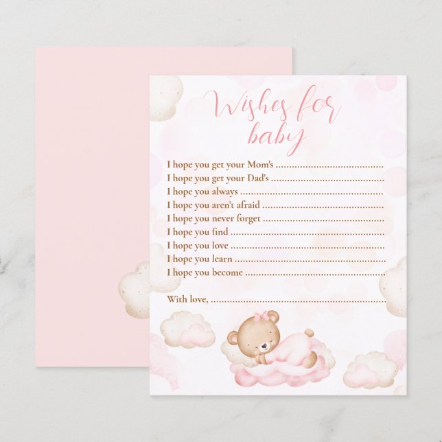 Wishes For Baby Bear Pink Baby Shower Game (Front/Back)