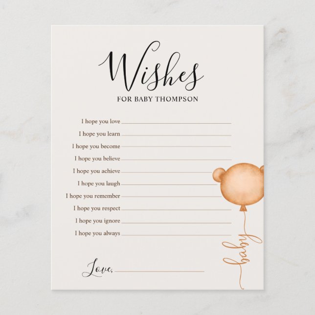 Wishes for baby Beary Cute Baby Shower Game (Front)