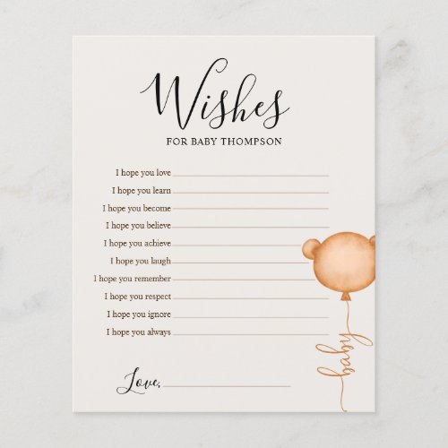 Wishes for baby Beary Cute Baby Shower Game