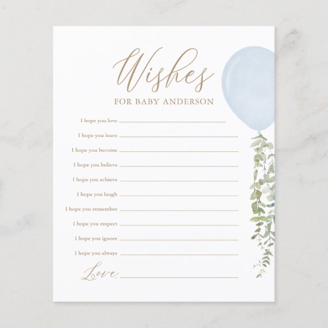 Wishes for Baby Blue Balloon Baby Shower Game (Front)