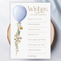 Wishes for Baby Blue Balloon Baby Shower Game Card