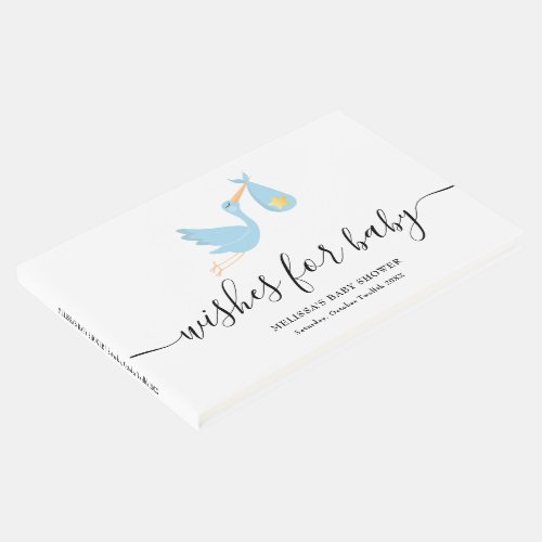 Wishes for Baby Blue Stork Star Baby Boy Shower Guest Book