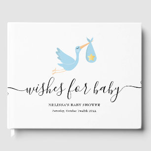 Wishes for Baby Blue Stork Star Baby Boy Shower Guest Book