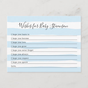 Wishes for Baby, blue stripe boy baby shower Postcard