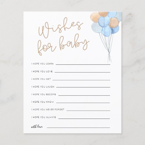Wishes for Baby Blue Tan Balloons Advice Card