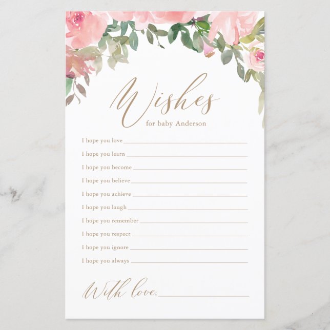 Wishes for Baby Blush Pink Floral Baby Shower (Front)