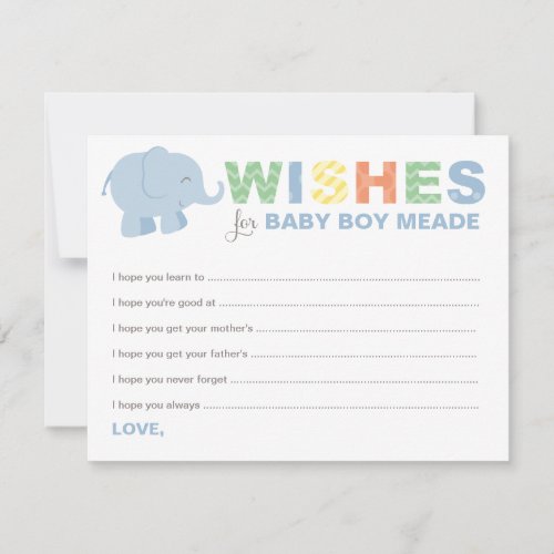 Wishes for Baby Boy Blue Colorful Jungle Animals Advice Card