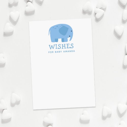 Wishes for baby boy Cute blue elephant advice Enclosure Card