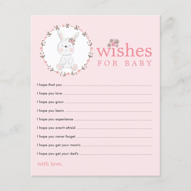 Wishes for Baby Bunny Baby Shower Advice Cards (Front)