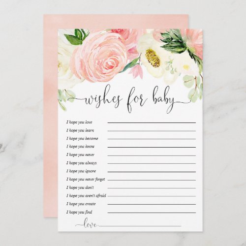 Wishes for Baby Card Pink gold greenery floral 