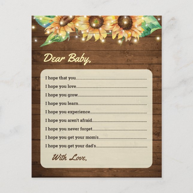 Wishes for Baby Card Sunflower Fall Shower Advice (Front)
