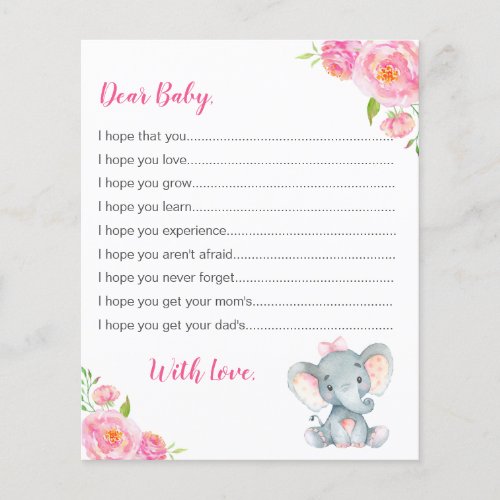 Wishes for Baby Cards Pink Girl Elephant Shower