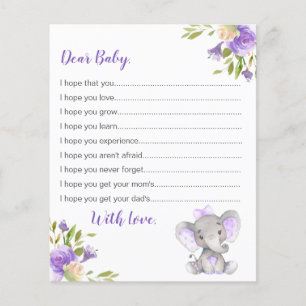 Wishes for Baby Cards Purple Girl Elephant Shower