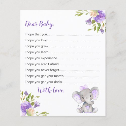 Wishes for Baby Cards Purple Girl Elephant Shower