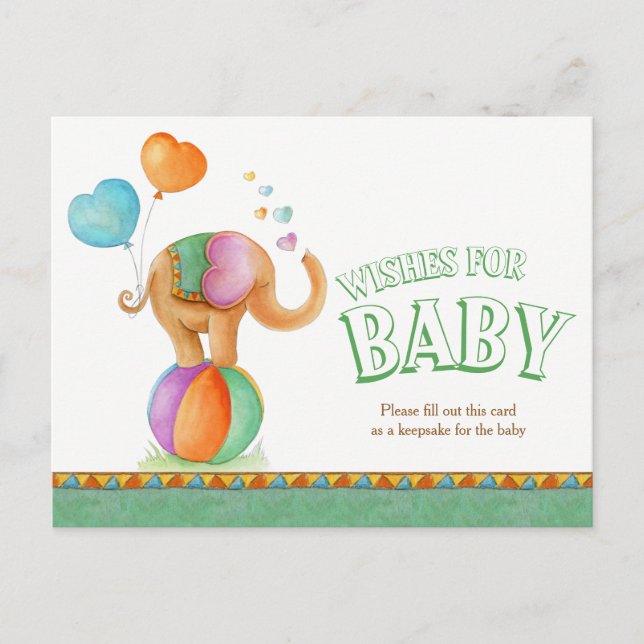 Wishes for baby circus elephant shower postcard (Front)