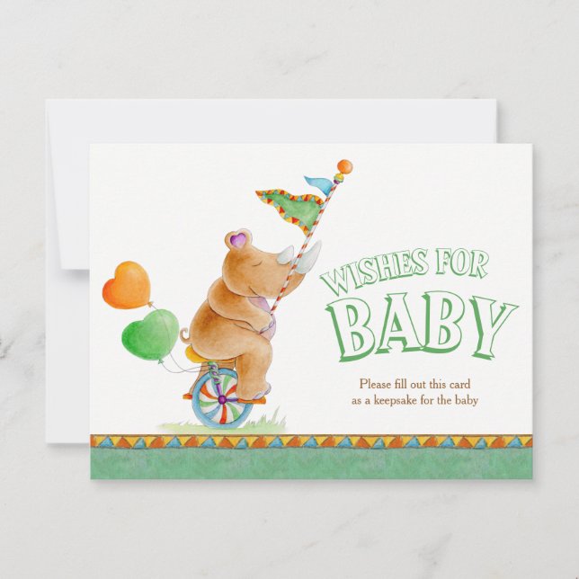 Wishes for baby circus rhinoceros shower postcard (Front)