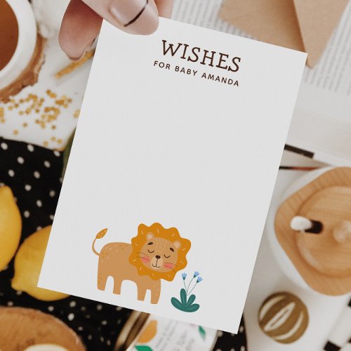Wishes for baby Cute lion animal safari advice Enclosure Card