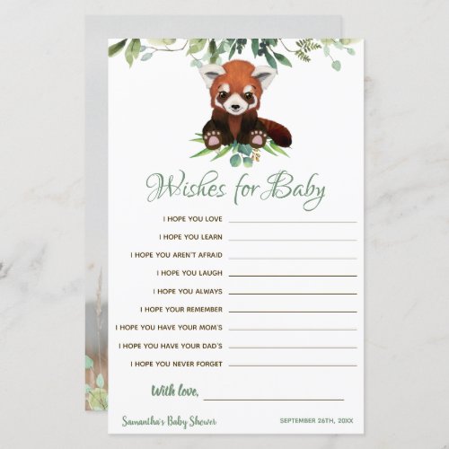 Wishes for baby Cute Red Panda Baby Shower Game