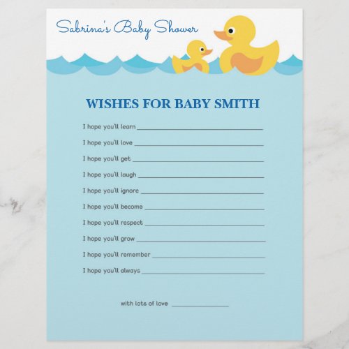 Wishes for Baby Cute Rubber Duck  Baby Shower Game