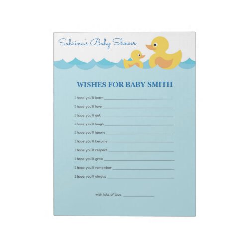 Wishes for Baby Cute Rubber Duck Baby Shower Notepad