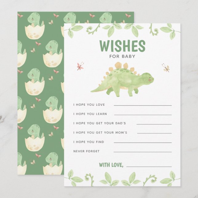 Wishes For Baby Dinosaur Gender Neutral Shower Advice Card (Front/Back)