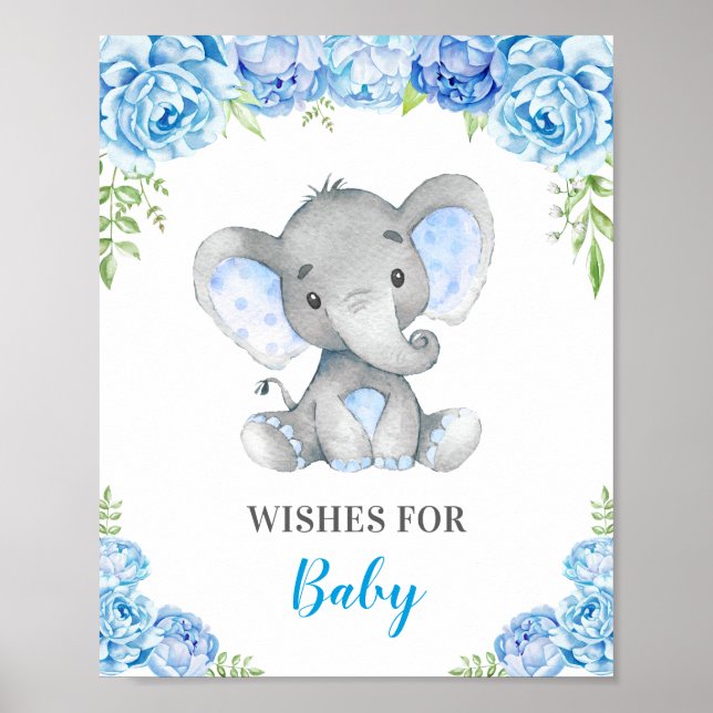 Wishes for Baby Elephant Baby Boy Shower Sprinkle Poster (Front)