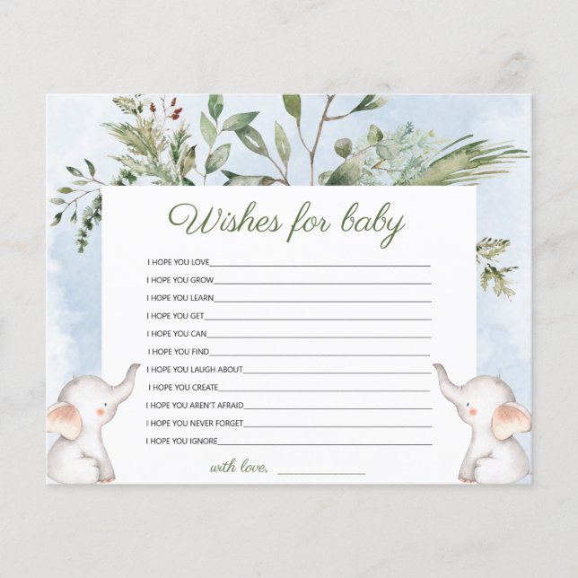 Wishes For Baby Elephant Blue Baby Shower Game (Front)