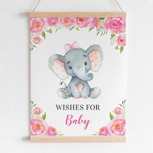 Wishes for Baby Elephant Pink Girl Shower Sprinkle Poster
