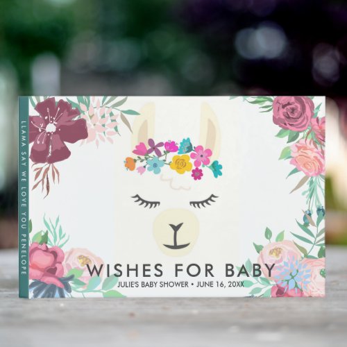 Wishes for Baby  Floral Llama Baby Shower Guest Book
