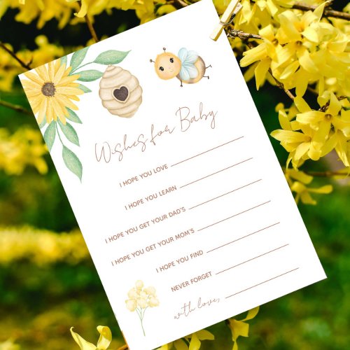 Wishes for Baby Gender Neutral Bumblebee Shower Advice Card