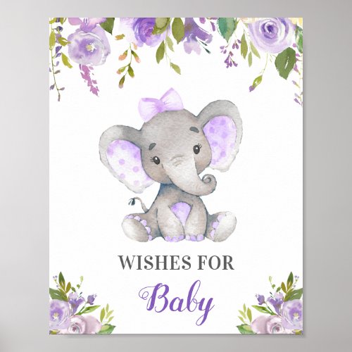 Wishes for Baby Girl Purple Lilac Elephant Shower Poster