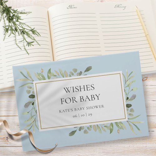 Wishes for Baby Greenery Boy Blue Baby Shower Guest Book